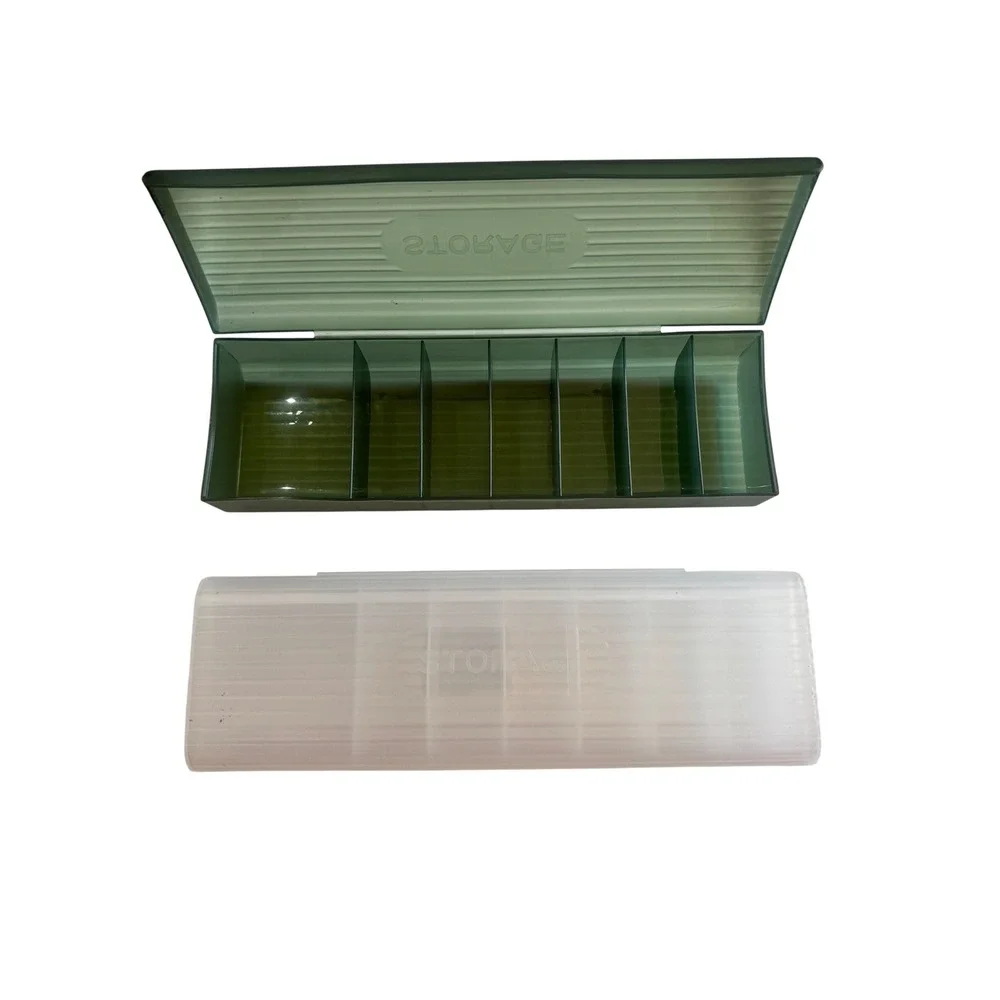 Set of‎ 2 Plastic 7-Compartment Storage Organizer Boxes Green Clear Ribbed Lid